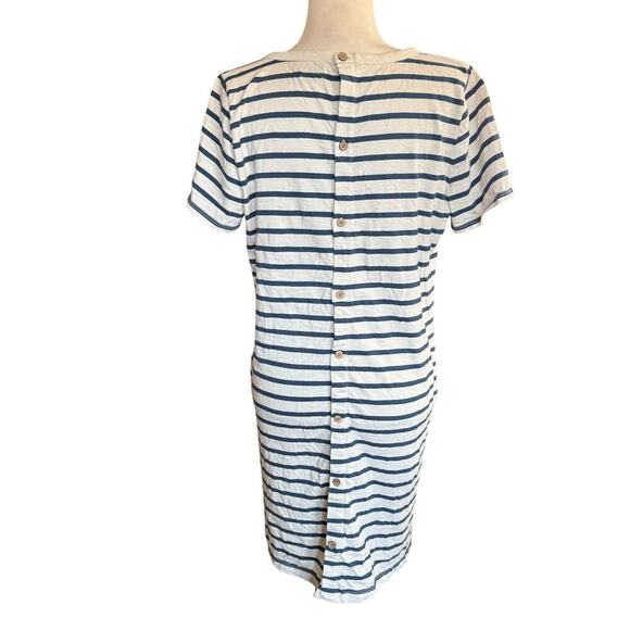 Faherty Merritt Dress Amagansett Stripe Scoop Neck Button Back Pocket L Organic - Picture 4 of 12